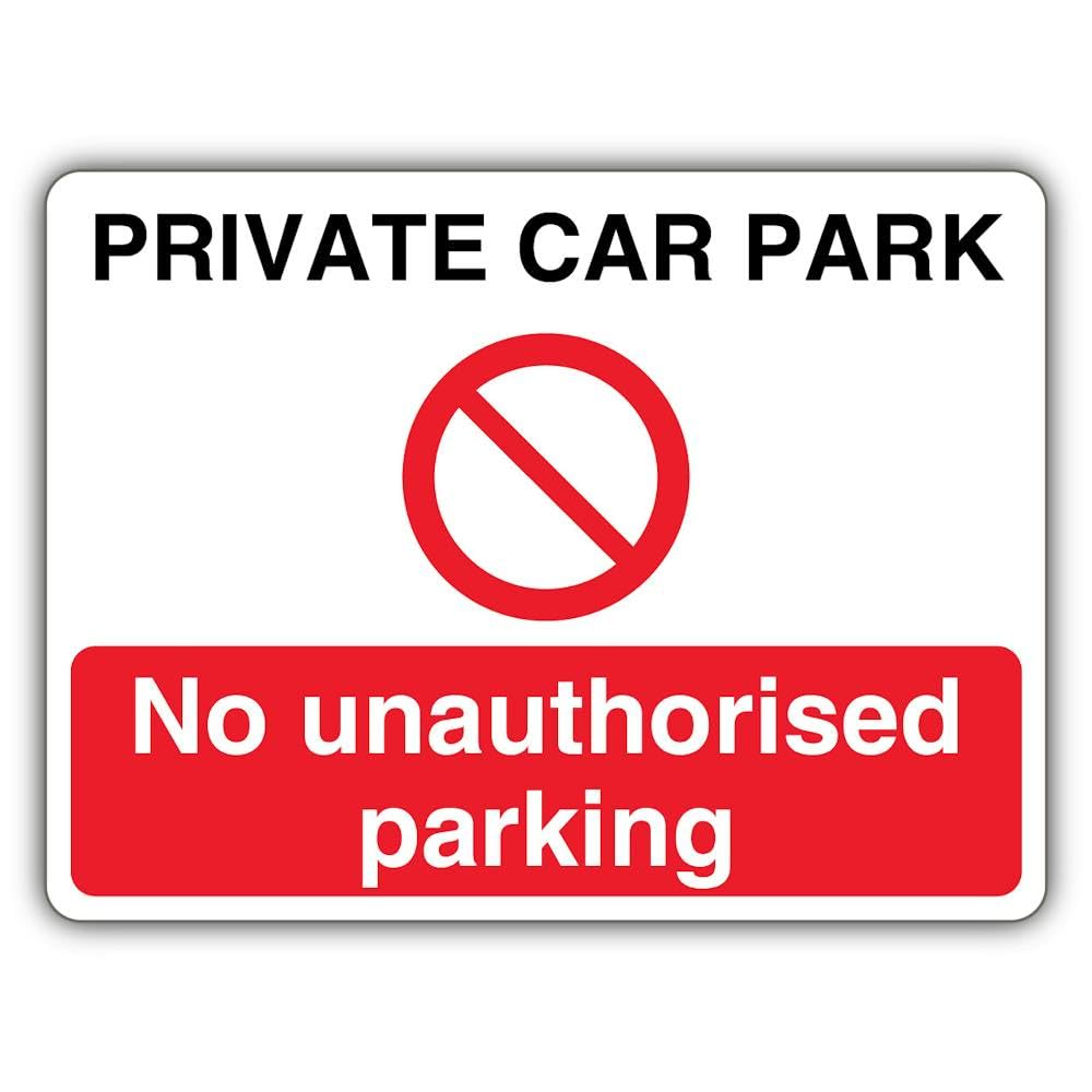 V Safety Private Car Park No Unauthorised Parking Safety Sign - 600 x 450 mm - 2mm Rigid Plastic