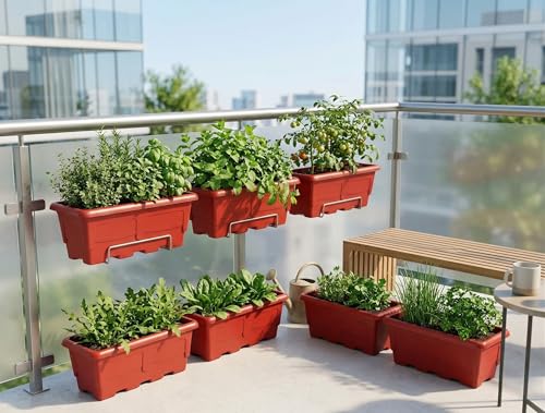 Image of Ocean Mart 20 Inch Plastic Window Planter for Balcony & Terrace Garden | Heavy-Duty Rectangular Planting Pot for Home | for Flowers, Herbs & Indoor Plants | Pack of 3