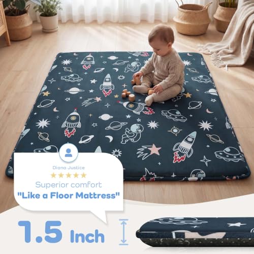 Image of 1.5 inch Thick Baby Floor Play Mat, 50x50 Foam Play Mat Space Adventure