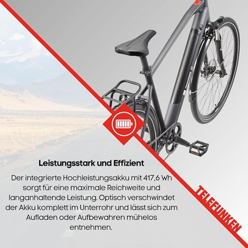TELEFUNKEN E-Bike 28 Zoll Fahrrad für Herren | Trekking Pedelec mit 8-Gang Kettenschaltung & Scheibenbremsen | 250 W Heckmotor & integriertem 417,6 Wh Li-Ion-Akku | inkl. Panzerkabelschloss – Bild 8