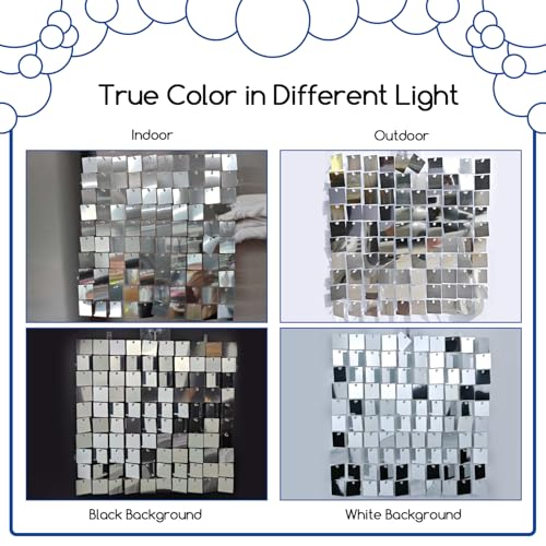 Image of COKAOBE Silver Shimmer Wall Backdrop, 24PCS Square Sequin Shimmer Backdrop Panel, Photo Backdrops for Birthday, Anniversary, Wedding, Graduation & Bachelorette Party Decoration
