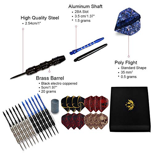 AISPARKY Steel Tip Darts 12 Pack Set 22 Grams with Nonslip Iron Barrel Aluminum Dart Shafts and 4 Style Flights + Darts Sharpener + an Gift Box