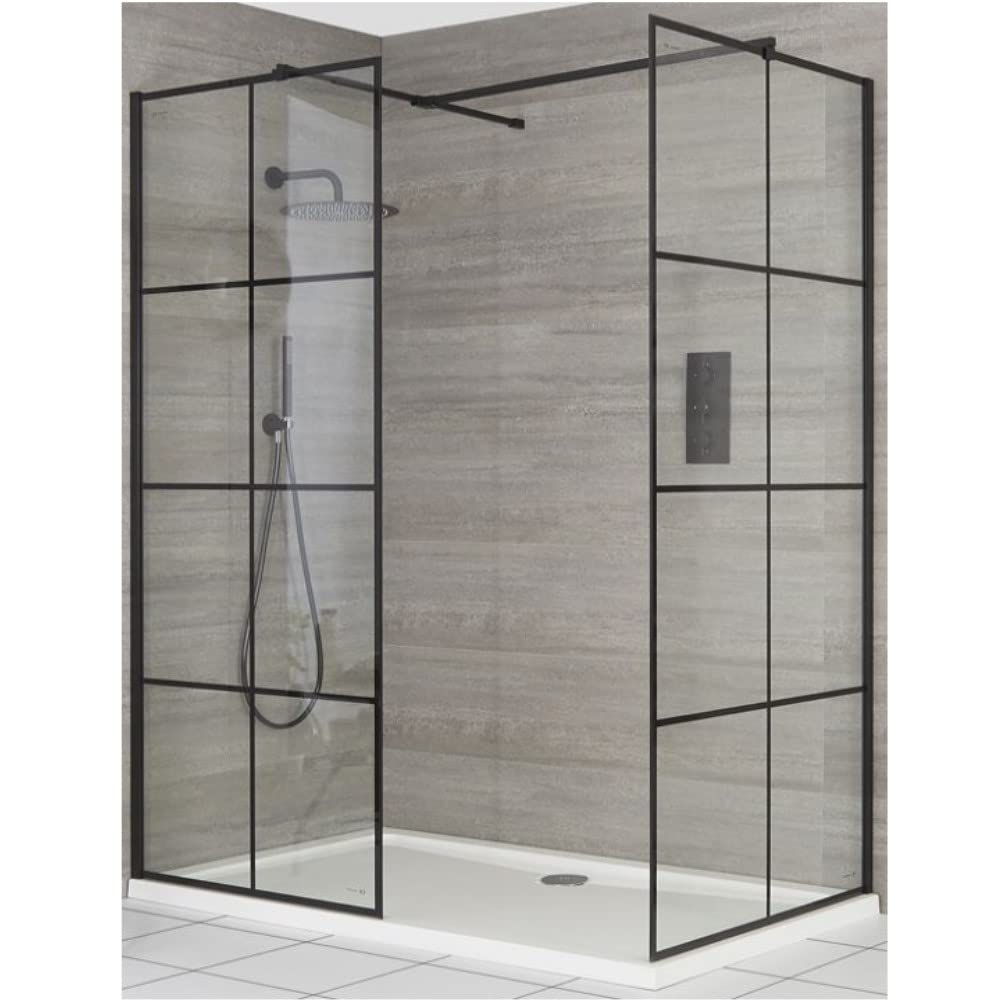 Milano Black/White Barq Grid Corner Shower Enclosure Tray - 1700Mm X 800Mm