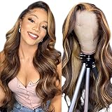 ABALON Honey Blonde Body Wave Lace Front Wigs Human Hair Pre Plucked with Baby Hair Colored Highligh