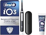 Oral-B Cepillo de dientes eléctrico recargable iO 3 negro, 1 cepillo de dientes eléctrico, 1 cabezal de repuesto, funda de viaje + pasta de dientes Oral-B Advanced protección encías, limpieza dental