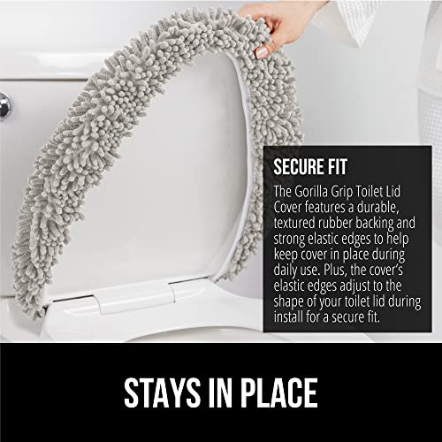 Image of Gorilla Grip Original Shag Chenille Bathroom Toilet Lid Cover, 19.5 x 18.5 Inches Large Size, Machine Washable, Ultra Soft Plush Fabric Covers, Fits Most Size Toilet Lids for Bathroom, Light Gray