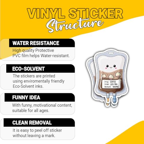 Calcomanías para bolsas de café intravenoso, divertidos stickers de matcha para enfermera, 3 4