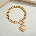HolidayQbee Gold Bracelets For Women With Heart Charm Texture Link Puffy Heart Bracelet Charm Chain Bracelet Fashion Gold Heart Bracelet Jewelry Gift