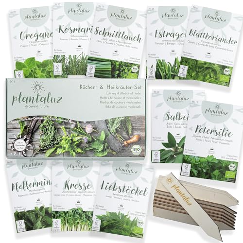 Plantaluz Bio Kräutersamen Set 10 Sorten Küchen- & Heilkräuter Saatgut