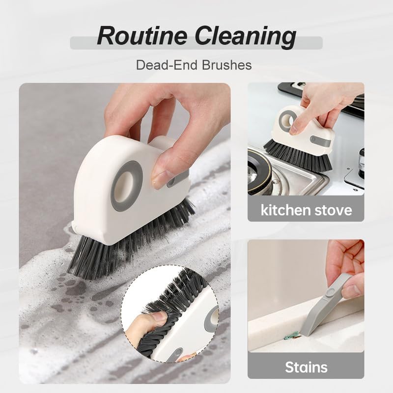 2024 New 2 in 1 Groove Cleaning Brush Window Track Cleaning Tools, Multipurpose Hard Bristle Crevice Cleaning Brush with Hidden Scraper, Shutter Door Window Track Kitchen Cleaning Kit (Gray 2pcs)