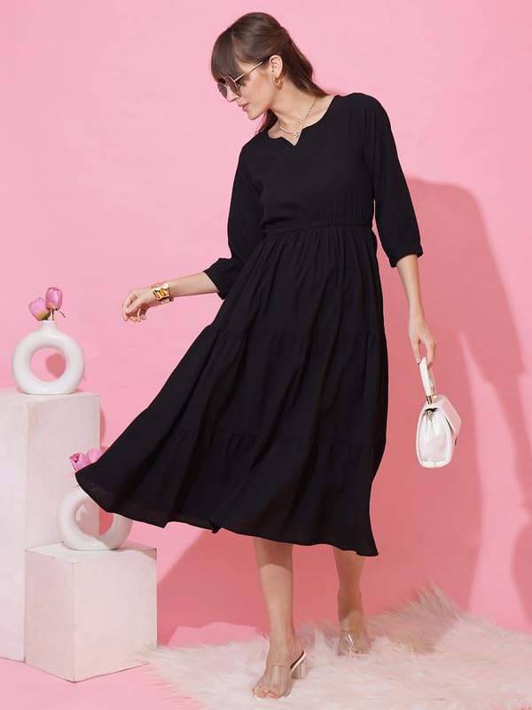 Image of Sheetal Associates Women's Casual Crepe Fit and Flare Dress| Comfortable Relaxed Fit Summer Party Dress