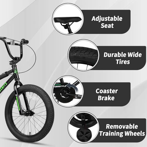 cubsala 18 Inch Little Kids Bike for 5 6 7 8 Years Old Boys Girls Youth BMX Style Bicycle with Training Wheels Coaster & Rear V Brake, Black - Thumbnail 2