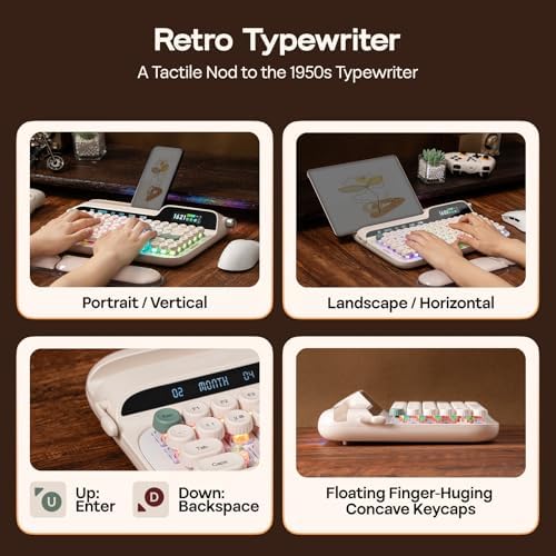 EPOMAKER Glyph Wireless Typewriter Retro Mechanical Keyboard, Screen & Knob & Lever, Wrist Rest, Round PBT Keycap, Hot Swap, RGB, Custom Software, Top-Mount, 75% Creamy Keyboard for PC/MAC - 3