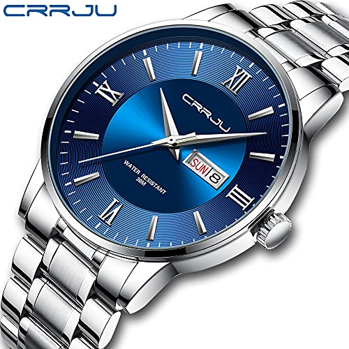 Image of CRRJU Men's Fashion Luxury Stainless Steel Watches for Men Business Auto Date Chronograph Analog Quartz Wristwatches