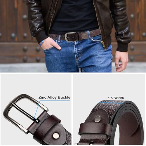 Bighake Genuine Leather Embossed Belt for Men – Western Leather Belt for Men, Adjustable Size for Business & Casual Wear2
