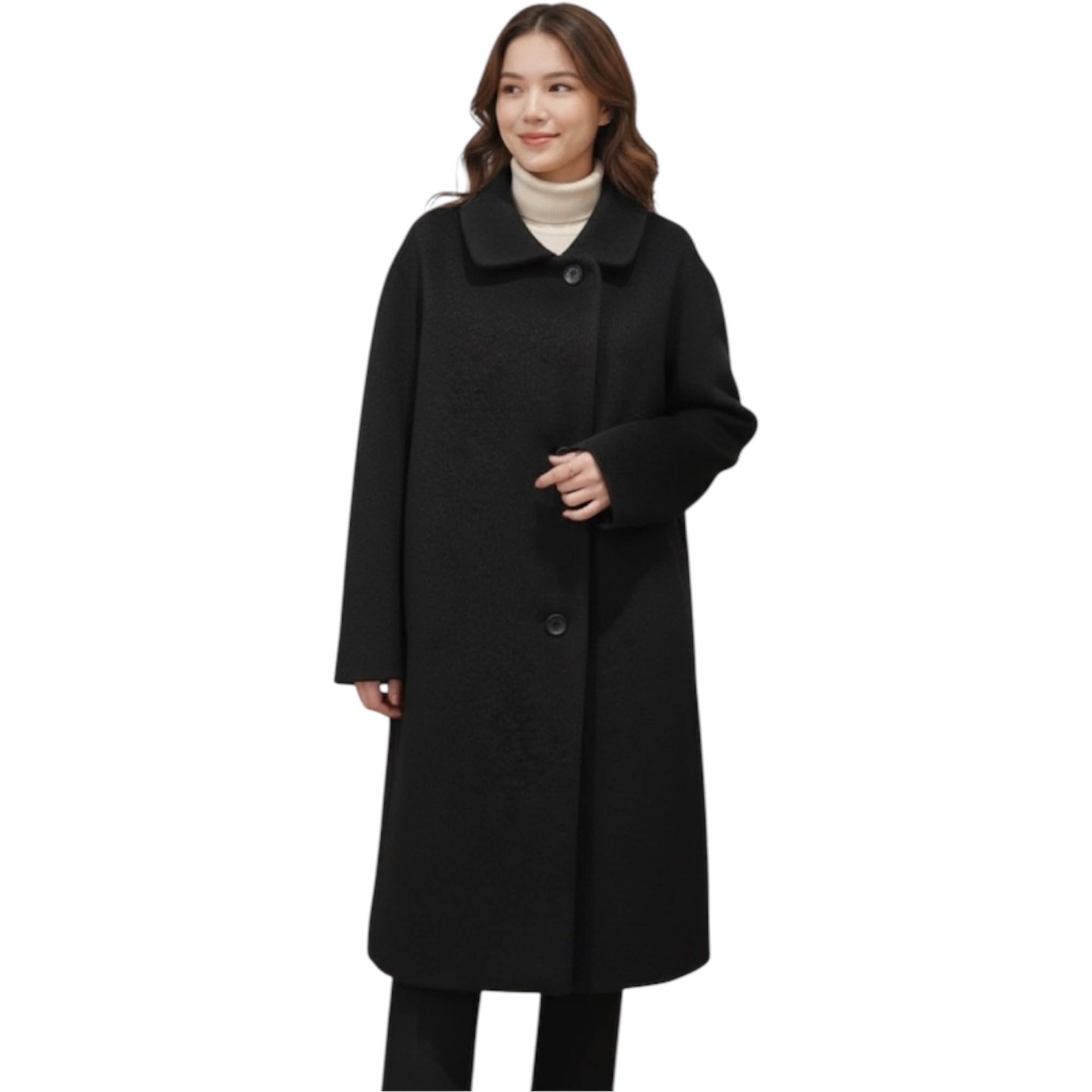 Women's Oversized Black Wool Blend Shawl Collar Long Overcoat Winter Jacket Xxl-picture-57