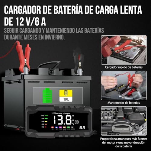 Squado Caricabatteria 6A 12V Intelligente Per Auto, Moto, Scooter – Ricarica Automatica Con Display Lcd, Protezione Da Sovraccarico E Inversione Polarità, Per Batterie Piombo Agm/Gel/Wet - 2