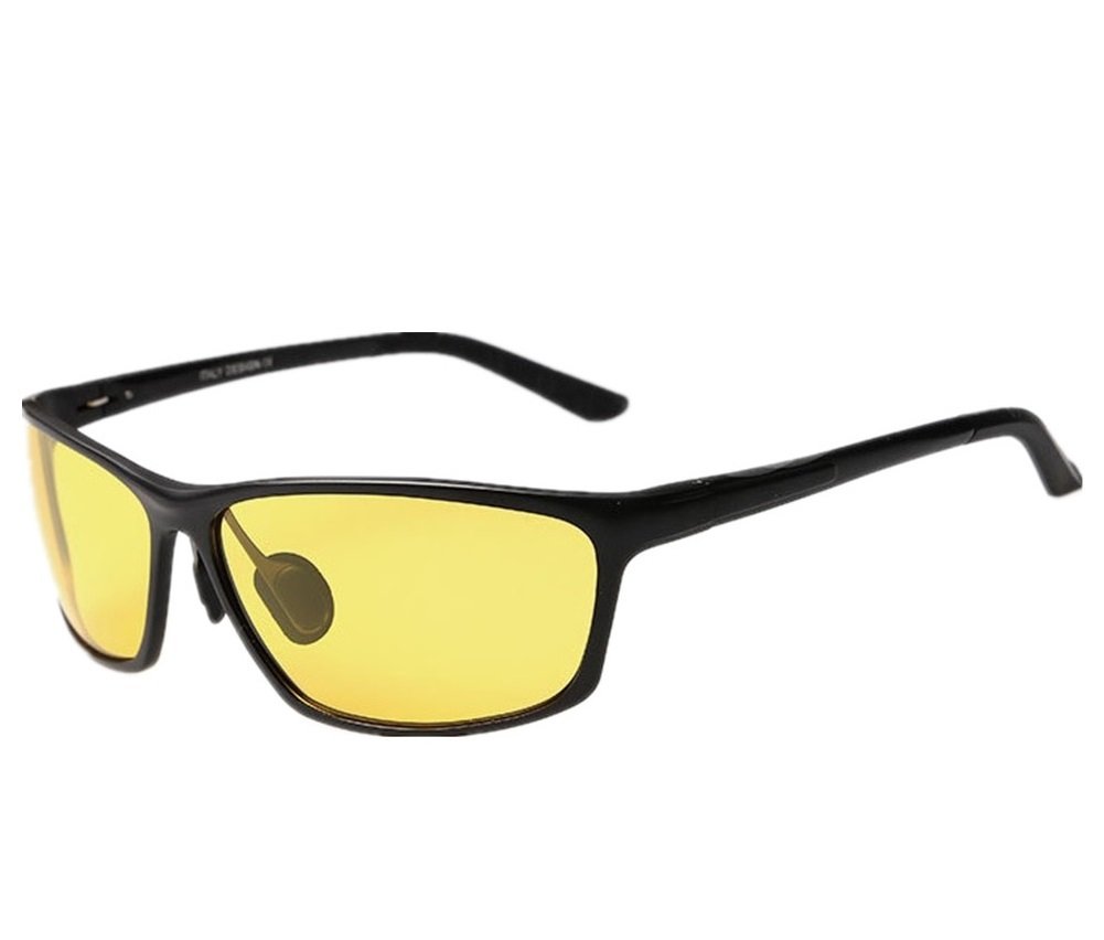 LorsoulMen's Yellow Night View Vision Polarized HD Sunglasses Driving Glasses, Black179, Large
