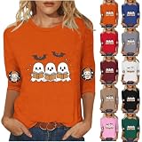 Fall Halloween Shirts for Women 2026 Holiday 3/4 Sleeve Tees Tops Orange