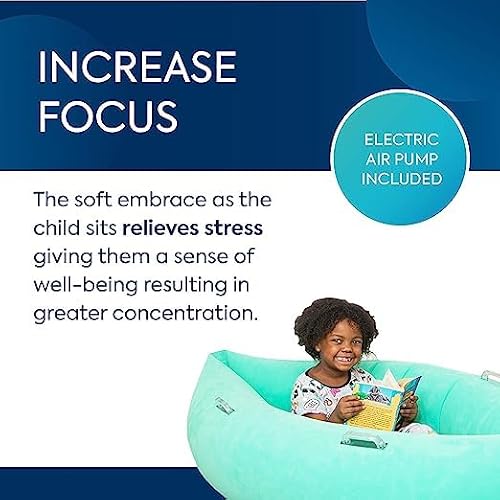 Bouncyband Medium Comfy Peapod Sensory Chair - Green 60\" - Fun, Inflatable Peapod Chair Provides Therapeutic Sensory Relief and Compression for Kids Ages 6-12, includes Electric Air Pump