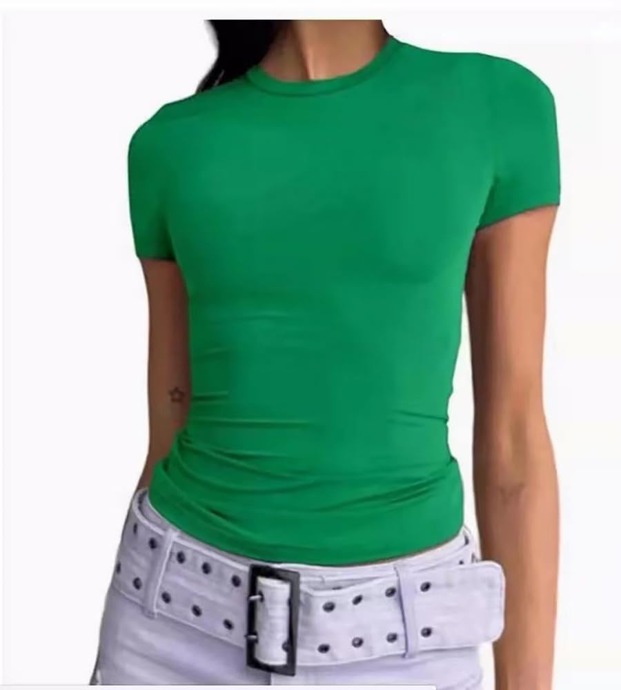 Women's Casual Basic Going Out Crop Tops Slim Fit Short Sleeve Crew Neck Tight T Shirts