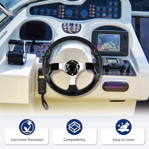 image for QYMOPAY 12.5inch, 3/4 Inch Axle Marine Steering Wheel Adapter, Anti-Sl