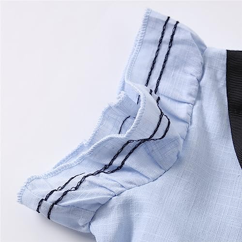 Mud Kingdom Toddler Girls Dress Flutter Sleeve Bow Tie School Uniform Casual Summer Light Blue 4T #TOP4