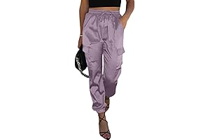 EVALESS High Waist Satin Cargo Joggers for Women