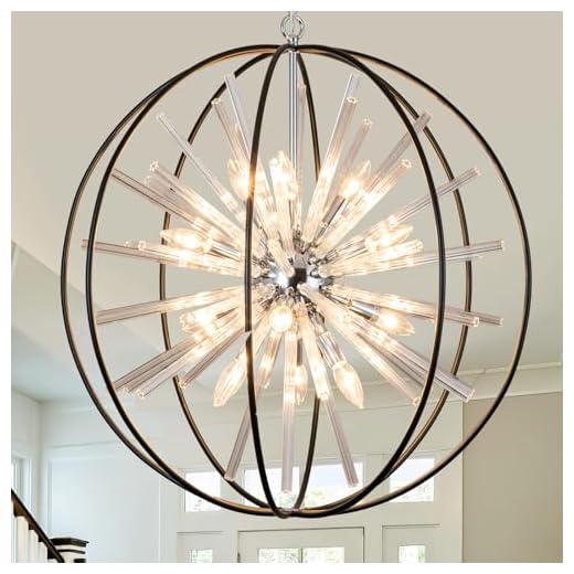 Vezzio Crystal Chandelier 27" Modern Globe Chandelier Pendant Light Fixtures for Kitchen Island Dining Rooms Entryways Foyer,ORB Black Chandelier 12 Lights UL Listed