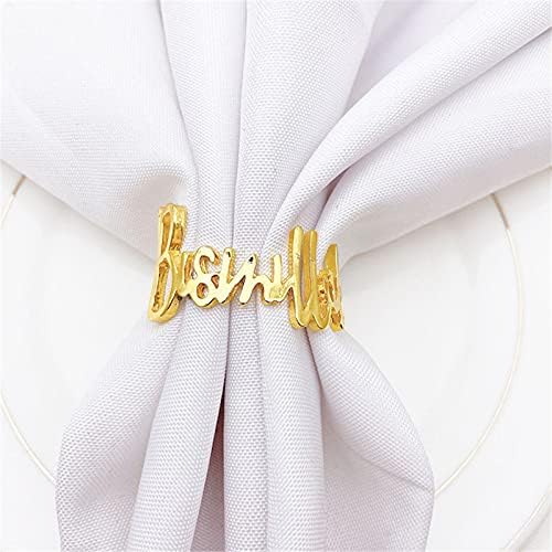 YODOOLTLY Napkin Rings- 6 Pcs Bismillah Letter Metal Napkin Ring Set Alphabet Napkin Buckles Holder Table Decor for Wedding, Party, Ramadan, Banquet (Gold), one-size