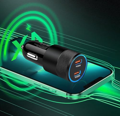 Bloque de enchufe de coche para iPhone 15 Pro Max y Galaxy S24 con carga rápida tipo C 60W 3