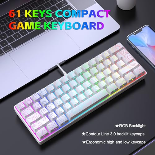 Image of Snpurdiri 60% Wired Gaming Keyboard, 61 Keys RGB Contour Line (White)