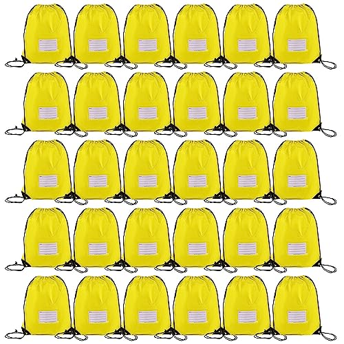 CODOBON 30 Pack Drawstring Bags,Bulk Draw String Backpack, DIY Gym Sports Cinch Bag Sackpack for Women Men, Yellow