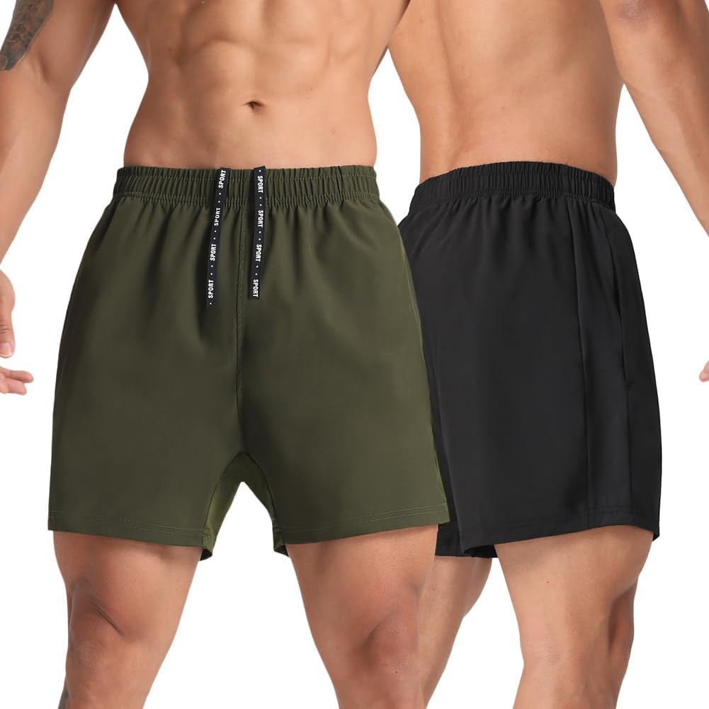 2 Pack Mens Lightweight Athletic Running Shorts 5'' Quick Dry Gym Workout Shorts with Zipper Pockets - Image 2