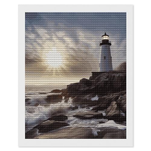 Peinture diamant bord de mer pour salon, kit créatif de broderie phare et rochers
