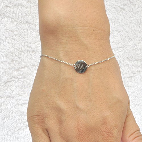 Image of HUAN XUN Stainless Steel Engraved Initial Bracelet Adjustable, 7.87 inch