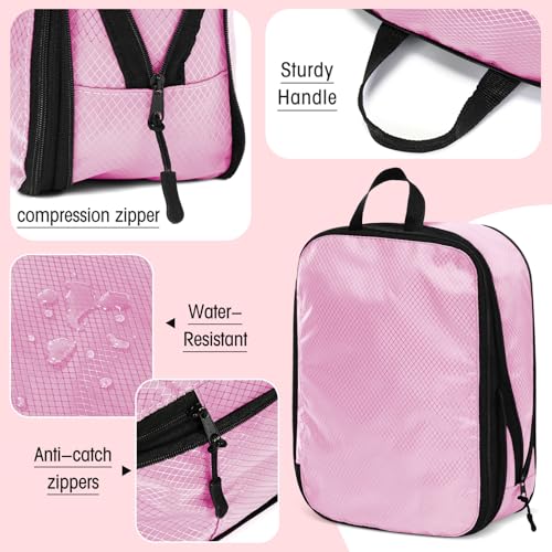 Bulyoou 5 Pack Compression Packing Cubes for Travel Space Saving Cubes Luggage Organizer for Suitcase(Pink,L) by Bulyoou - Image 3