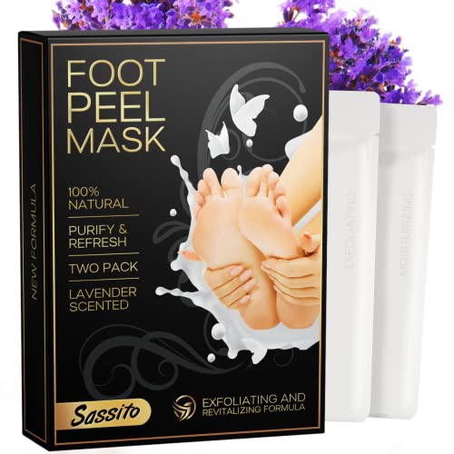 Foot Peel Mask - 2-Pack - Exfoliating Lavender Scented Booties for Cracked Heels, Dead Skin, Calluses - Revitalizing Formula Makes Your Feet Baby Soft
