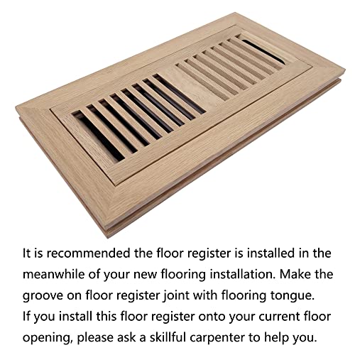 Homewell Red Oak Wood Floor Register, Flush Mount Vent with Damper, 4x10 Inch, Unfinished - Thumbnail 3