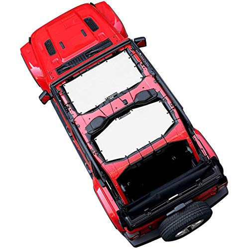 Shadeidea Sun Shade Top for Jeep Wrangler, JL (2018-2023) 4 Door Top Sunshade, Front & Rear - White JLU Mesh Screen Cover, UV Blocker with Grab Bag Pouch - 10 Year Warranty