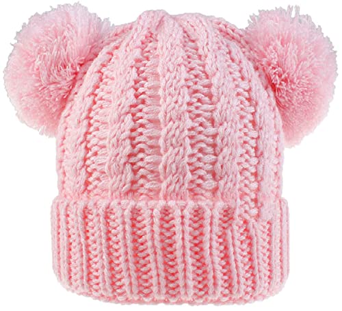 Urban Virgin Baby Girl Kids Hats Infant Toddler Beanies Cable Knit Pom Pom Ears Winter Cap Hats for Girls 1-5 Years2