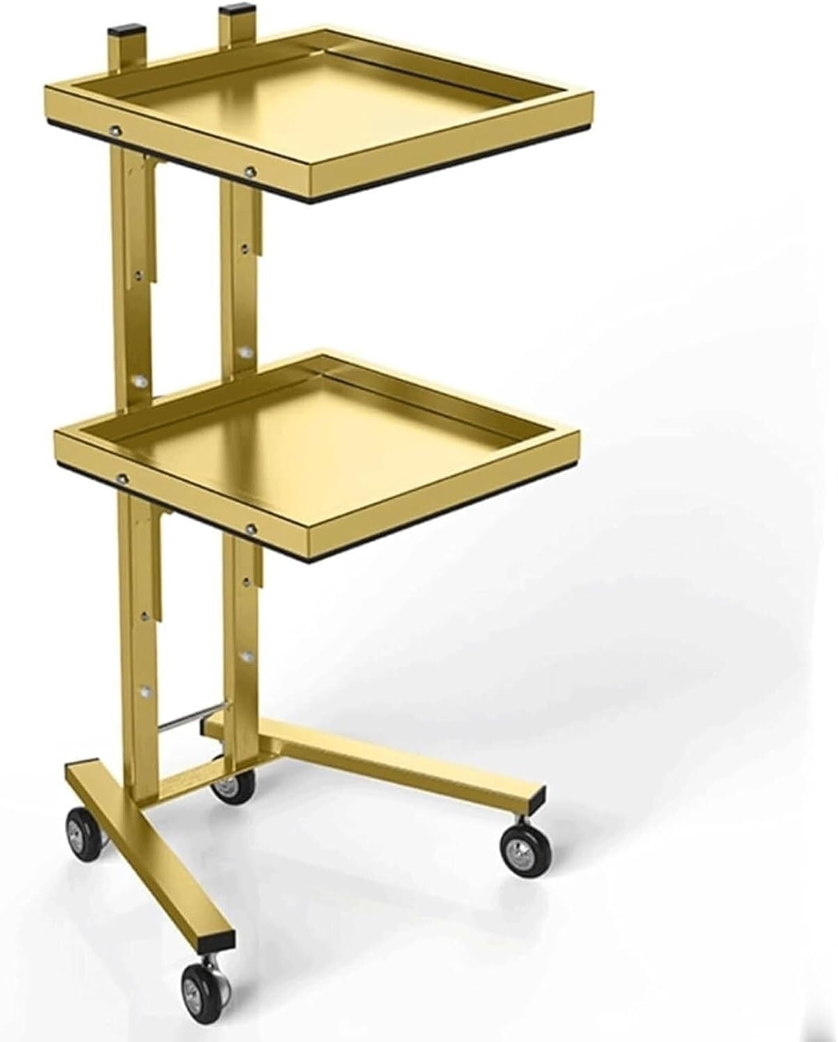 Carrello da Salone in Metallo Pieghevole, Carrello Multiuso a 2 Ripiani con Ruote, Carrello Portatile per Salone (Oro)