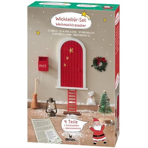 Adventskalender - Wichteltür Set | 9-teiliges Komplett-Set inklusive Ideensammlung | aus Holz und Kunststoff Cover