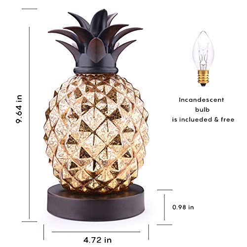 Mercury Glass Pineapple Lamp, Golden Glass Table Lamp For Bedroom, Dresser, Living Room, Office, Bookstore, Kids Room, Coffee Table, Festival Decor And Gift (Gold) #TOP4