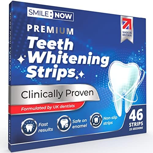 Teeth Whitening Strips - 23 Teeth Whitener Sessions - Made in The UK - Non-Sensitive 46 Peroxide Free Strips - Enamel Safe by SMILE:NOW