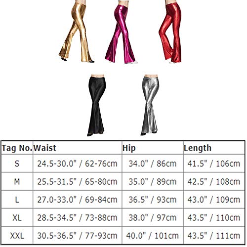 Women Retro 70S Disco Dance Party Shiny Metallic Flare Leggings Slim Fit High Waist Bell Bottom Long Wetlook Hippie Pants Wide Leg Bootcut Palazzo Glam Yoga Vintage Fall Trousers Hot Pink S #TOP6