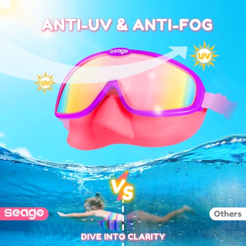 Image of Seago Kids Swim Goggles 2 Pack for 3-12, Anti-Fog Clear View,Toddler Goggles with Nose Cover Swimming Goggles