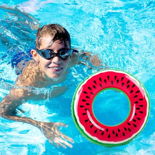 Image of Watermelon Pool Floats for Kids Adults, Inflatable Swim Rings Swimming Pool Float Tube Round Shaped Swimming Tube Water Fun Beach Pool Toys for Summer Party