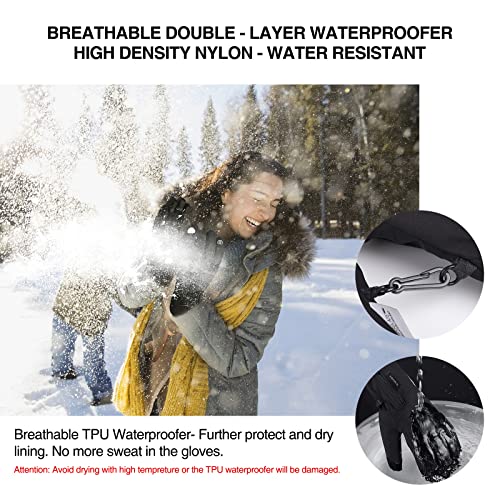 Krosa -10℉ Winter Gloves Men Women, 10 Touchscreen Fingers Snow Ski Gloves, Waterproof Cold Weather Gloves (L, Black) #TOP3