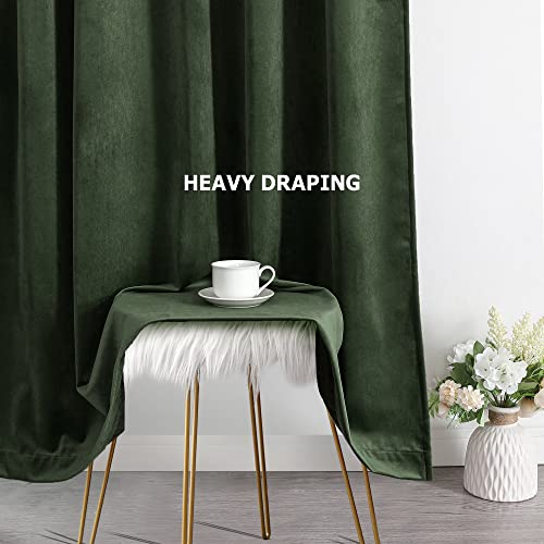 Benedeco Green Velvet Curtains For Bedroom Window, Super Soft Luxury Drapes, Room Darkening Thermal Insulated Rod Pocket Curtain For Living Room, W52 By L84 Inches, 2 Panels #TOP6